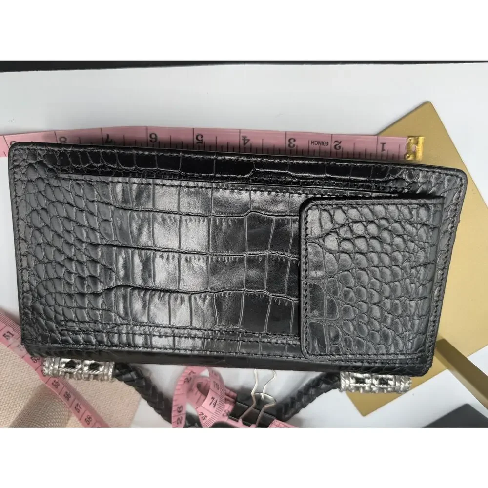 Brighton Black Croc Embossed Leather Organizer Wallet Clutch with Handle